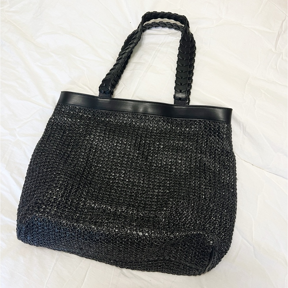 NWT Jules Kae Black Vegan Woven Tote Bag Anthropologie